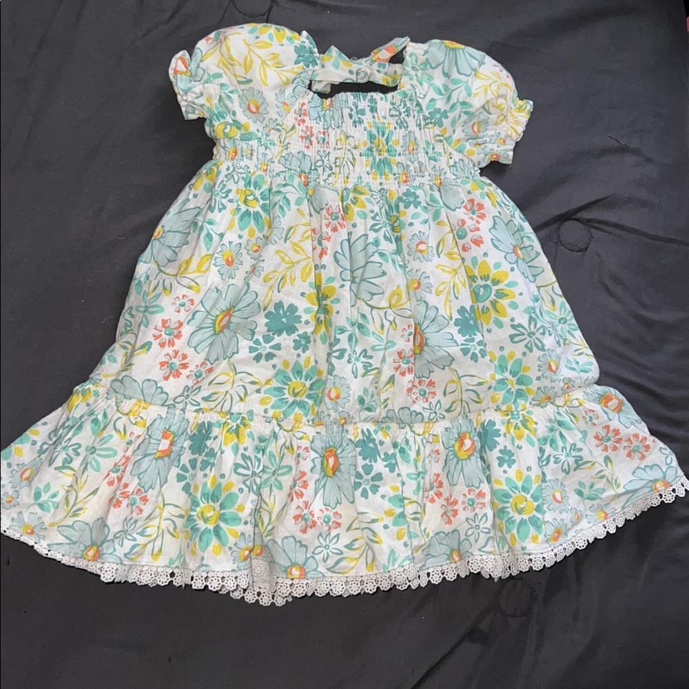 Floral Kids Dress with Lace Trim 3t